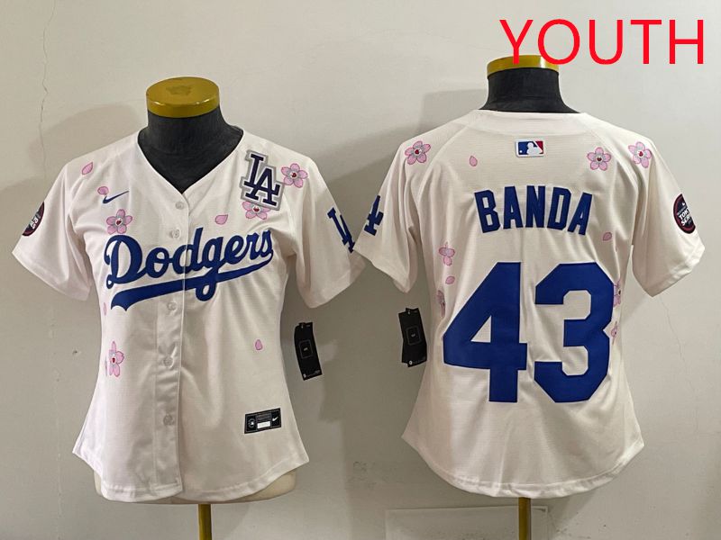 Youth Los Angeles Dodgers #43 Banda Cream Sakura Edition 2025 Nike MLB Jersey style 37
